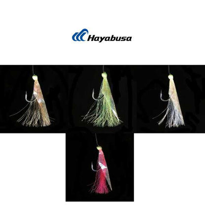 Fishing lures with Hayabusa logo on a black background