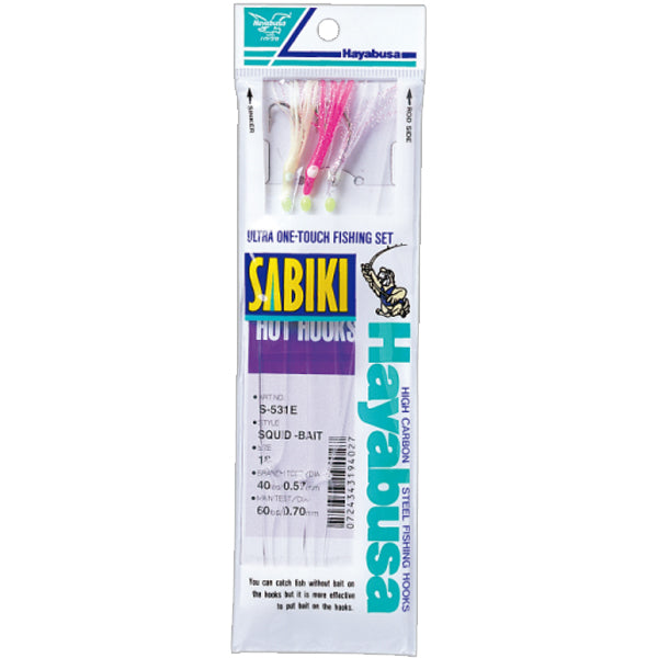 Hayabusa Sabiki fishing product packaging with hooks on a white background