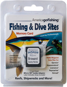 America Gofishing Fishing & Dive Sites Memory Card packaging with fish illustration