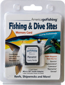 America Gofishing Fishing & Dive Sites Memory Card packaging with fish illustration