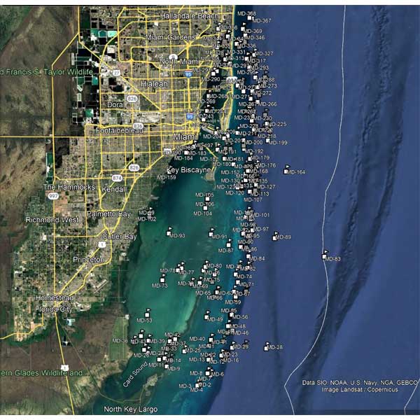 Map of a coastal area with roads and water bodies, showing a detailed layout.