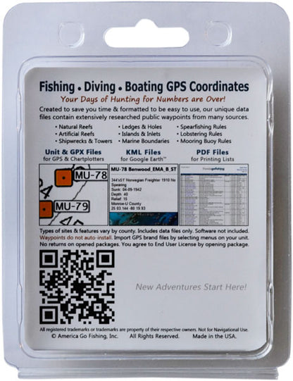 Product packaging for GPS coordinates data with text and QR code on a gray background