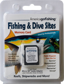 AmericaGofishing Fishing & Dive Sites Memory Card packaging with fish illustration