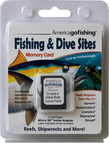 America Gofishing Fishing & Dive Sites Memory Card packaging with fish illustration