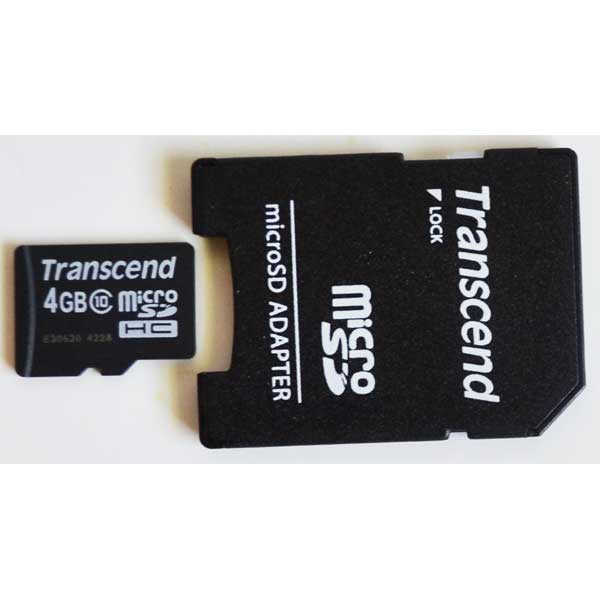 Transcend microSD card and adapter on a white background