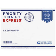 Priority Mail Express flat rate envelope from the United States Postal Service on a white background
