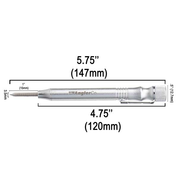 Measurement chart of tool with dimensions labeled on a white background