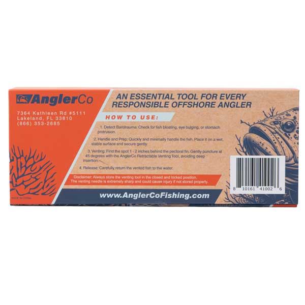 AnglerCo product packaging with instructions and branding on a white background